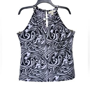 Michael Kors Swirl Paisley Pattern Sleeveless Peephole Stretchy Travel Shirt L